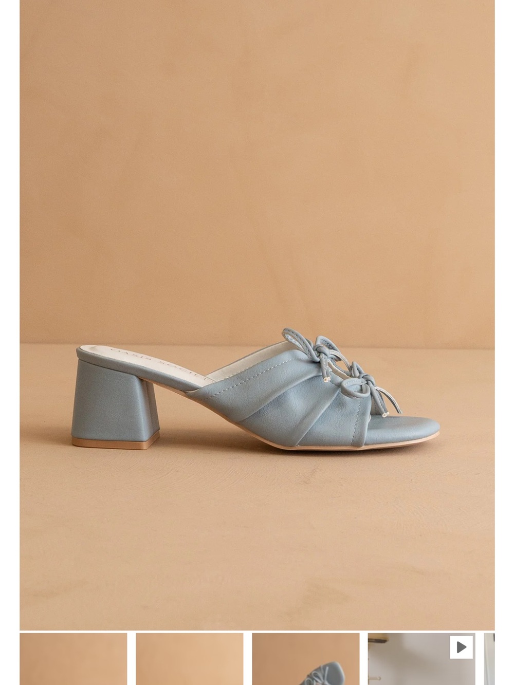 Light Blue Knot-Front Block Heel Mules